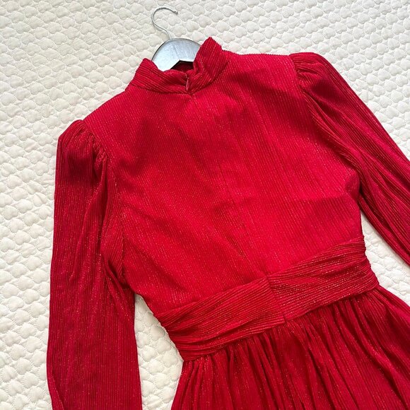 NWOT Rebecca Vallance Samantha Plisse Mini Dress Red Glitter Sparkle Holiday 8 - Picture 10 of 13